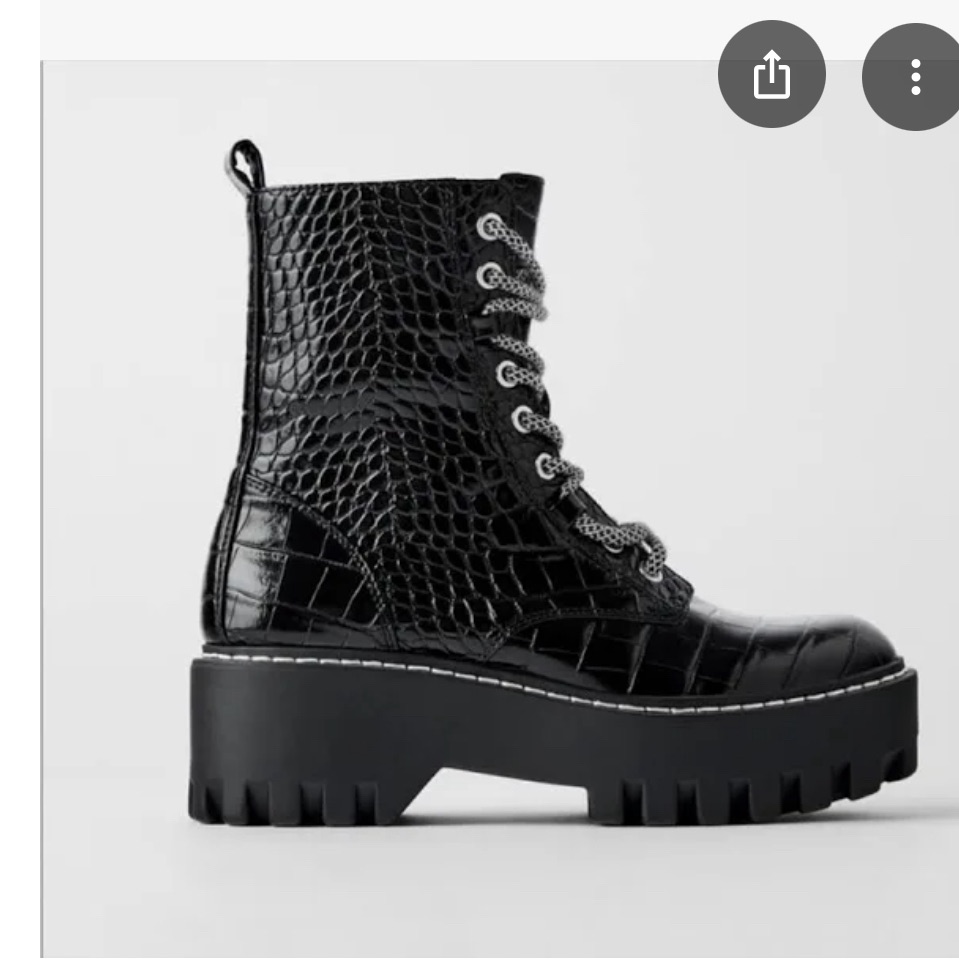 Zara Black Lace Up Boots With Chunky Sole And Glossy Finish